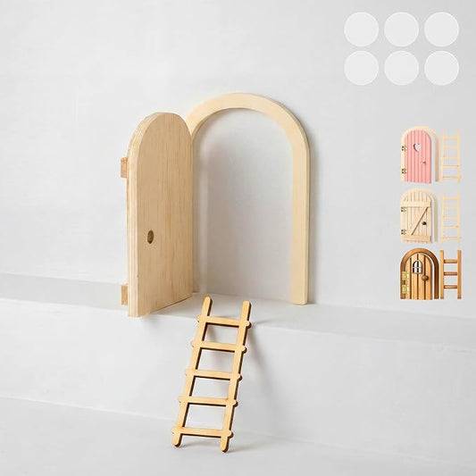 Kathfly 2 Pcs Mini Wooden Mouse Door Kit Miniature Mouse House with Ladder Fairy Door