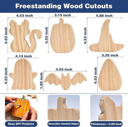 Halloween Wooden Painting Kit, 6 DIY Paintable Wood Cutouts Ornaments