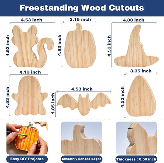 Halloween Wooden Painting Kit, 6 DIY Paintable Wood Cutouts Ornaments
