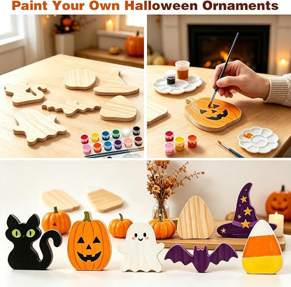 Halloween Wooden Painting Kit, 6 DIY Paintable Wood Cutouts Ornaments