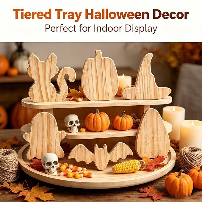 Halloween Wooden Painting Kit, 6 DIY Paintable Wood Cutouts Ornaments