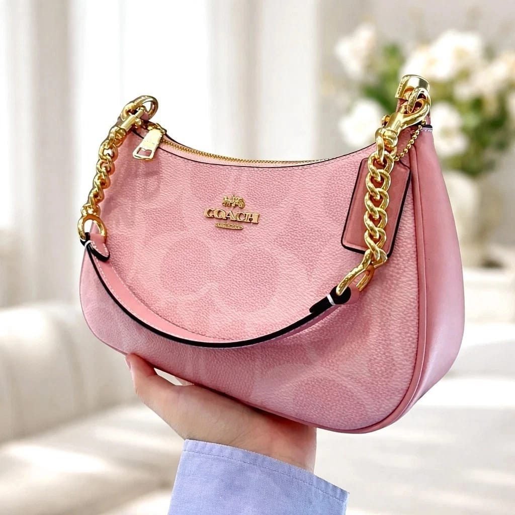 Coach Teri Shoulder Bag In Signature Canvas CAL51 Powder Pink NWT
