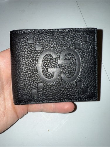 Gucci Jumbo GG Black Italian Leather Bi-fold Wallet NEW AUTHENTIC