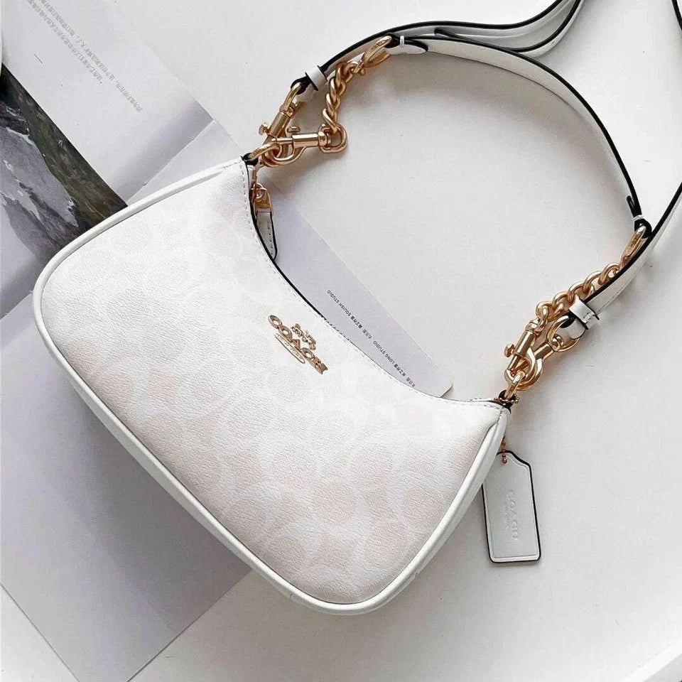Coach Teri 2-Way Shoulder Bag – Signature Canvas Chalk/Glacier White CA548